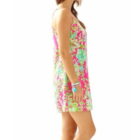 Lilly Pulitzer Dusk Silk Dress in Flamingo Pink Southern Charm print - Picture 3 of 3